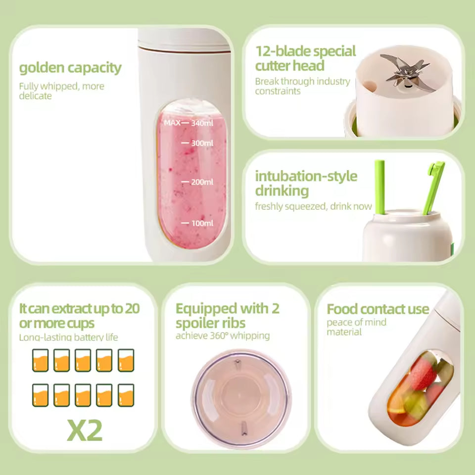 Portable Blender Juicer Cup – Large Capacity, Wireless Rechargeable