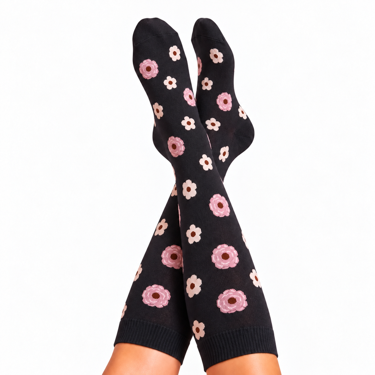 Flowers Black Compression Socks