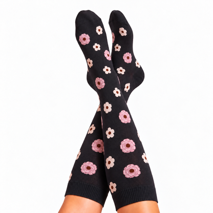 Flowers Black Compression Socks