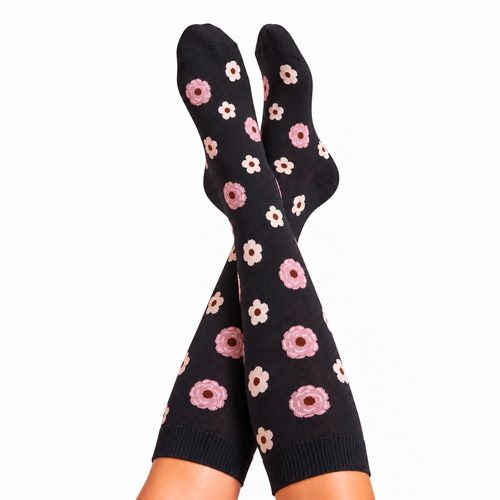 Flowers Black Compression Socks