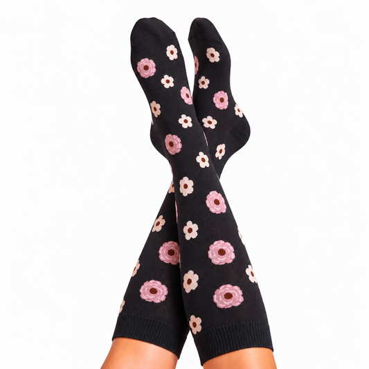 Flowers Black Compression Socks