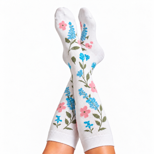 Flowers White Compression Socks