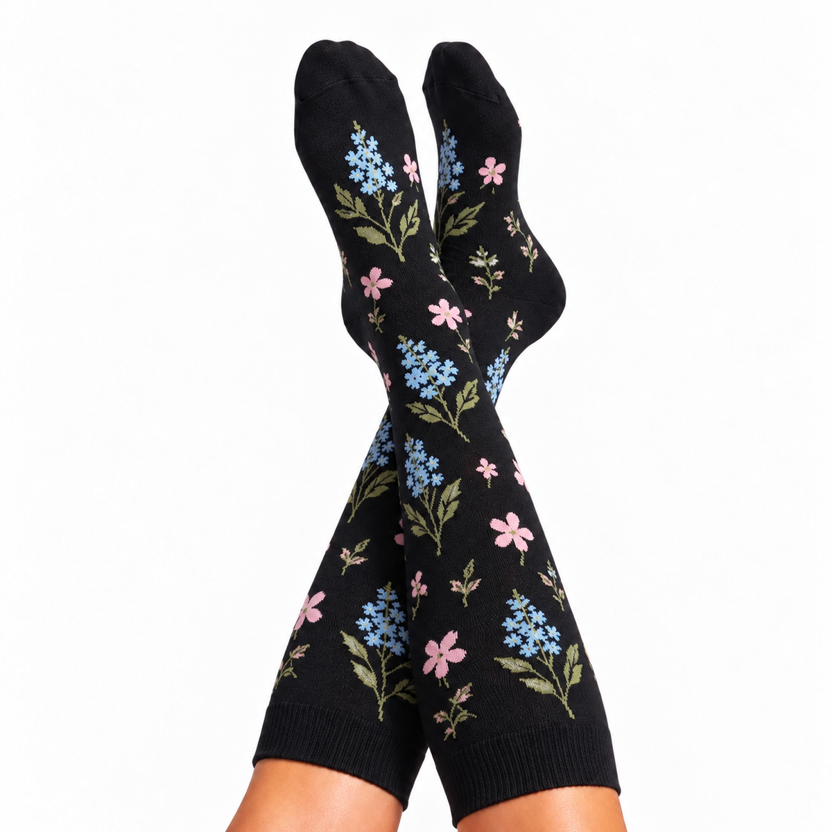 Flowers Black Compression Socks