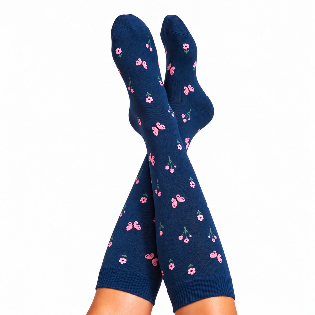 Flowers Navy Compression Socks