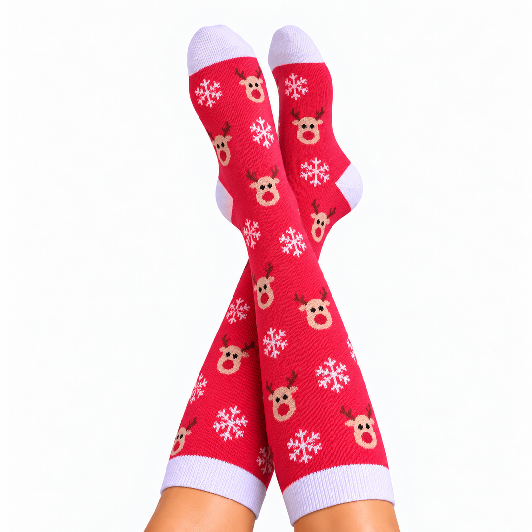 Christmas Reindeer Red Compression Socks